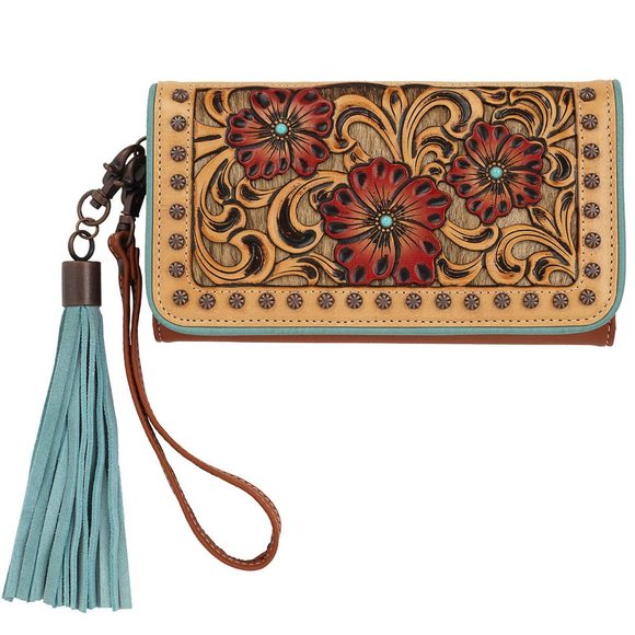 Lorelei Clutch Calf Hair Tooled Wallet, Tan, One Size xD - Picture 1 of 6